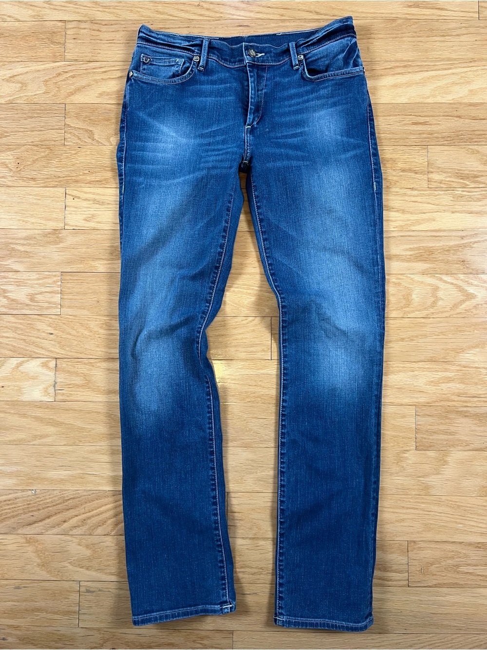 True Religion Cora Mid Rise Straight Swarovski Crystal Flap Pocket Jeans Size 30 - Picture 3 of 16